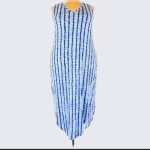Lane Bryant LIVI Blue White Tie Dye Stripe Sleeveless Maxi Dress 22 NWOT